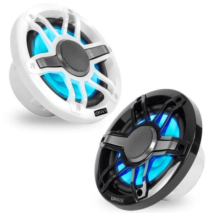 MVSP65 600W Peak (200W RMS) 6.5" V-Series 2-Way Marine Speakers with LED Lighting (Sport White and Black Grilles Included)