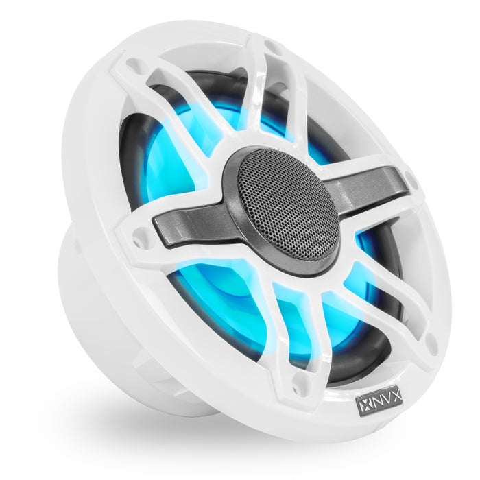 MVSP65 600W Peak (200W RMS) 6.5" V-Series 2-Way Marine Speakers with LED Lighting (Sport White and Black Grilles Included)