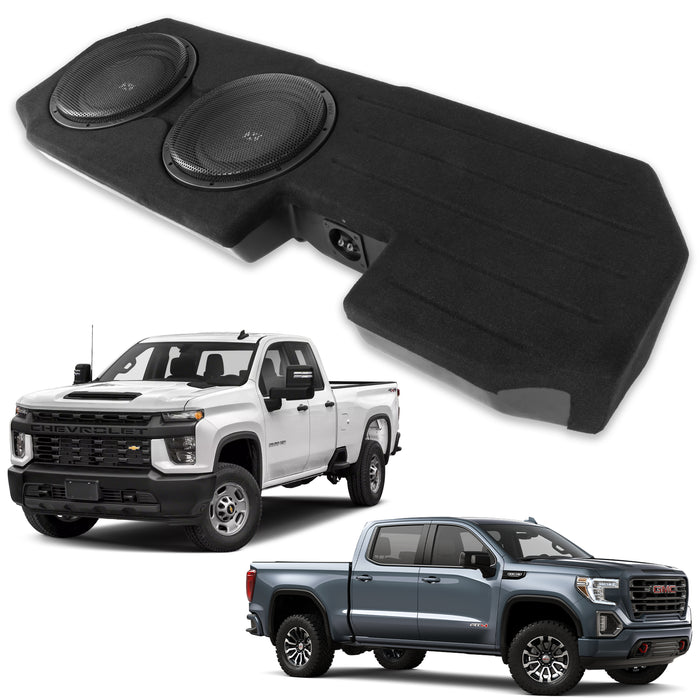 2019-up Chevrolet Silverado and GMC Sierra Double Cab Trucks - Custom Dual 12" 800W RMS Loaded Subwoofer Enclosure | BE-GM-SLVDC-G4