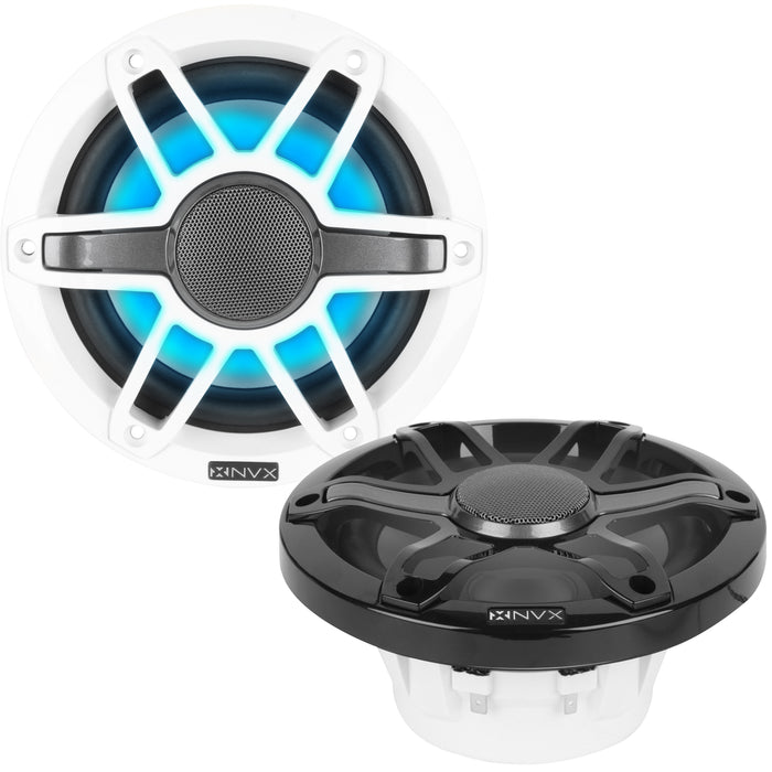 MVSP65 600W Peak (200W RMS) 6.5" V-Series 2-Way Marine Speakers with LED Lighting (Sport White and Black Grilles Included)