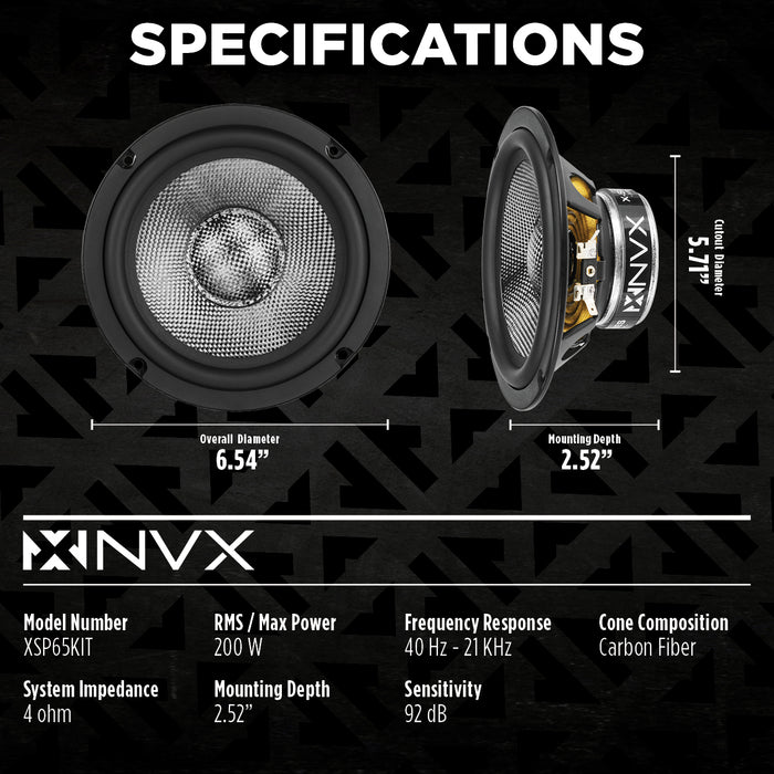 XSP65KIT 600W Peak (200W RMS) 6.5" X-Series 2-Way Component Speakers with Carbon Fiber Cones and 25mm Silk Dome Tweeters